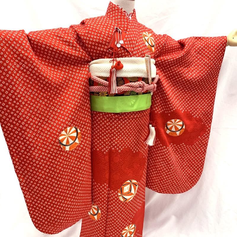 510ag13小物類,筥迫末広 ■七五三 七歳 女児総絞り着物&長襦袢刺繍手鞠■