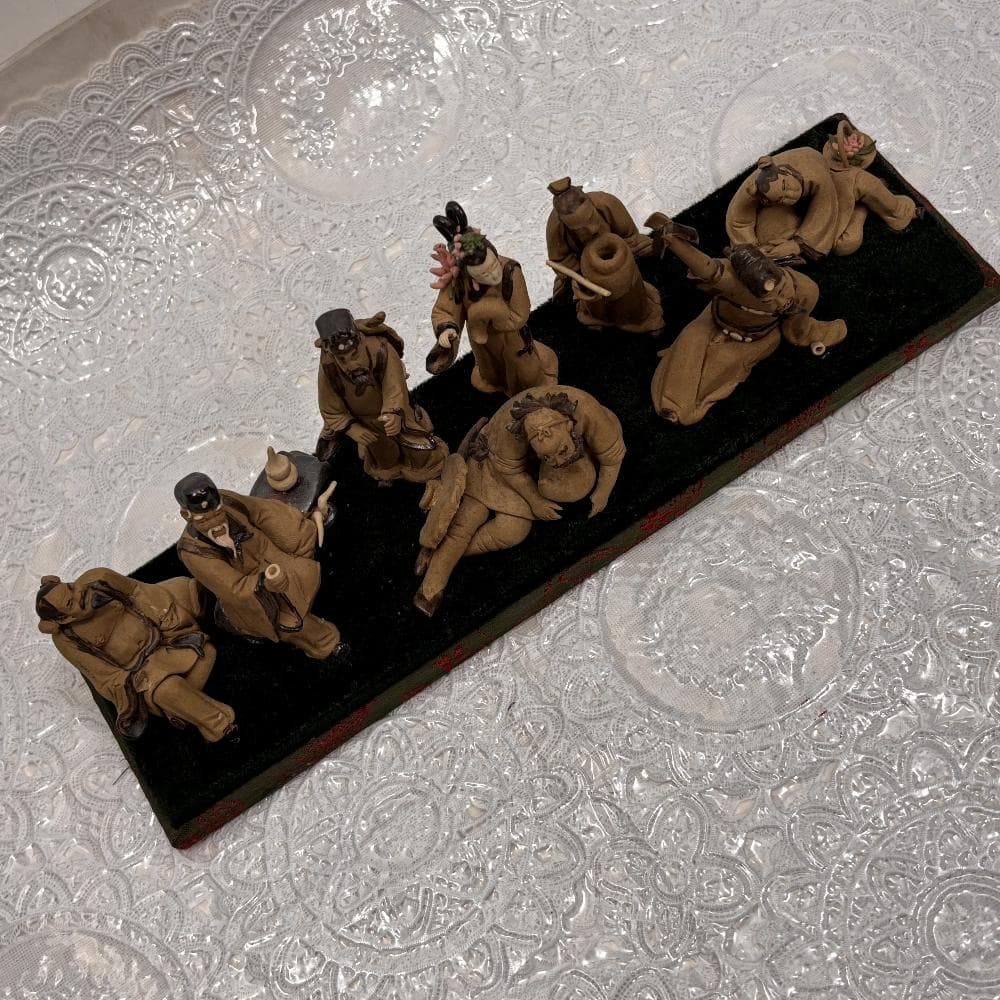 難あり 中国伝統美術工芸品 石湾陶器 八仙人 陶器豆人形 細密細工