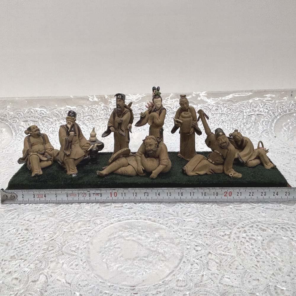 難あり 中国伝統美術工芸品 石湾陶器 八仙人 陶器豆人形 細密細工