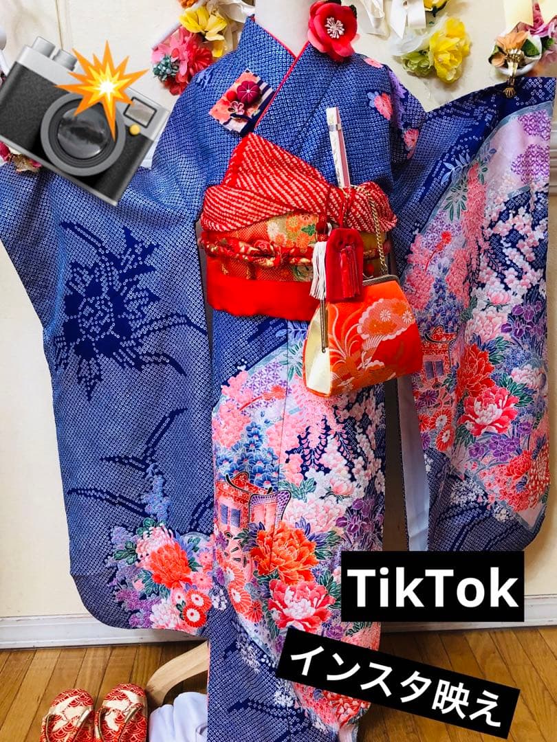 七五三7歳‼️豪華絞り柄風御所車牡丹花々金糸刺繍煌びやか全てついてる完全フルセット