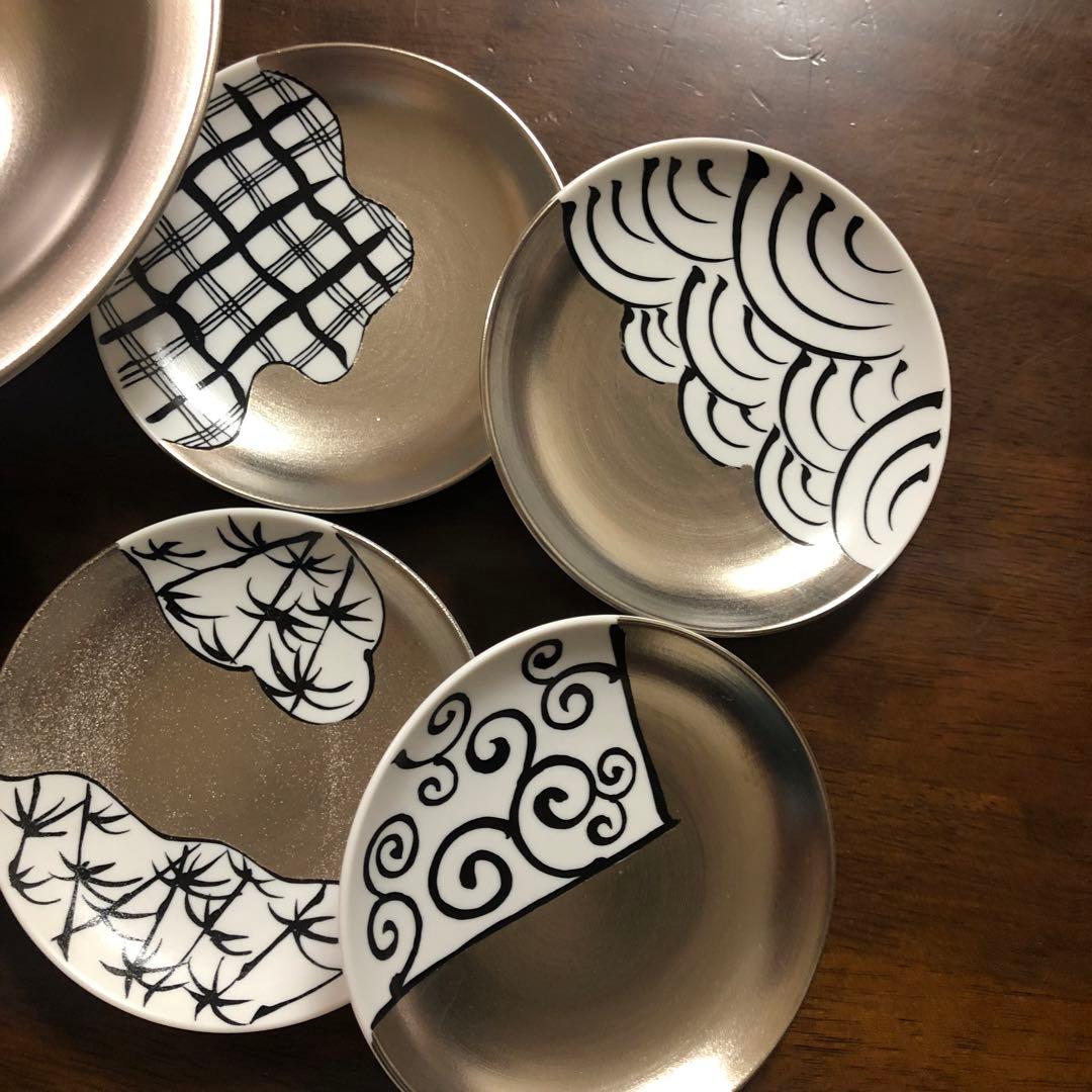 アリタポーセリンラボJAPAN プラチナ中盛皿、銘々皿「繁栄」四枚　新品