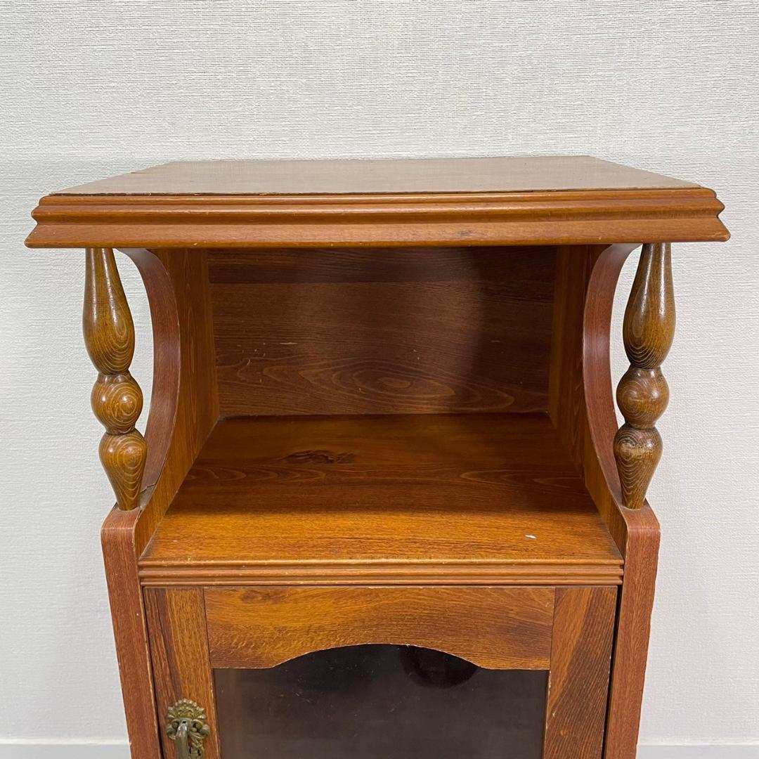 ヴィンテージ 木製 電話台 ガラス扉 キャビネット 飾り棚 花台 収納棚 レトロ