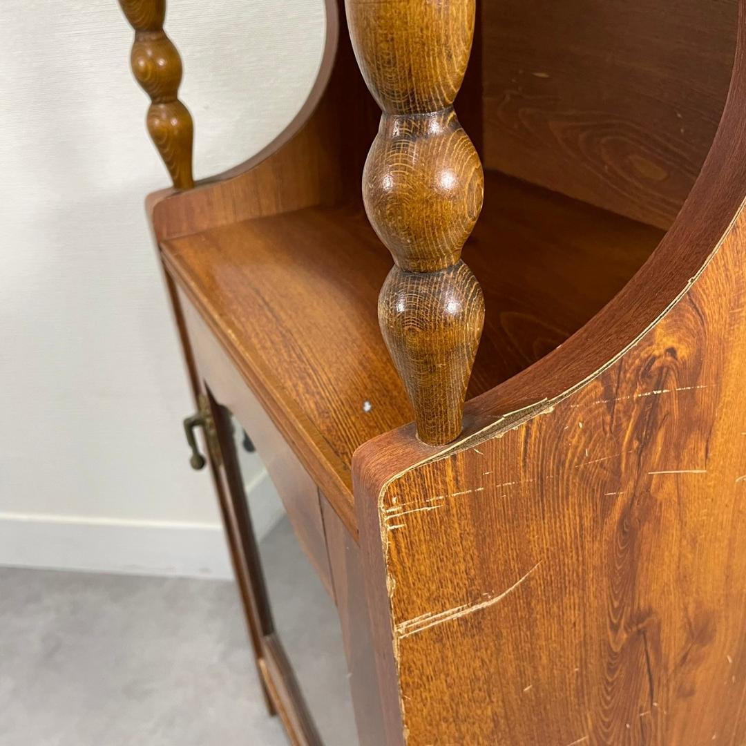 ヴィンテージ 木製 電話台 ガラス扉 キャビネット 飾り棚 花台 収納棚 レトロ