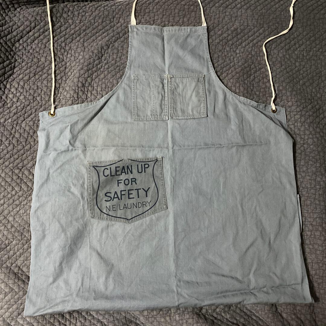 ビンテージ　グレーヘリンボーン生地エプロンCLEAN UP FOR SAFETY