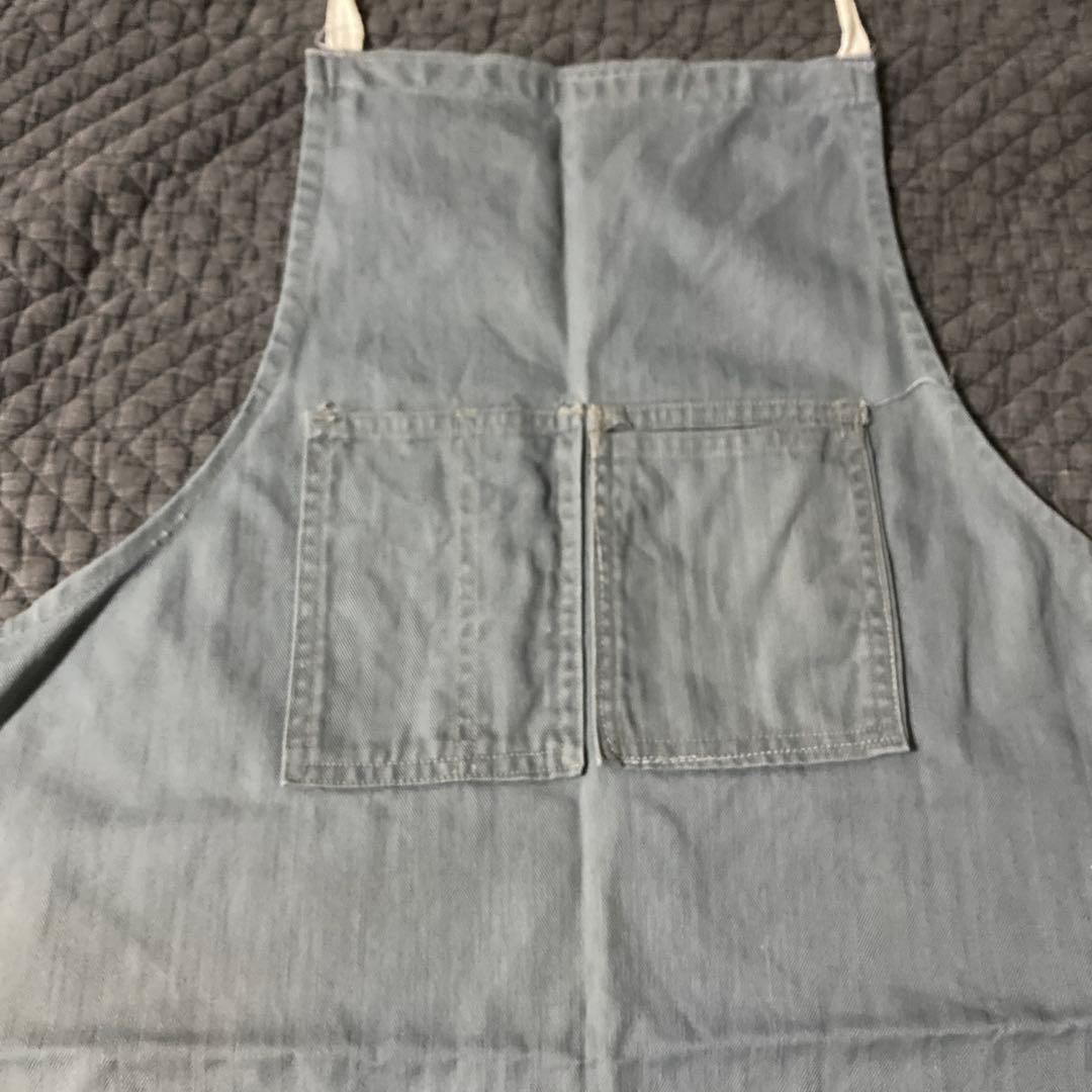 ビンテージ　グレーヘリンボーン生地エプロンCLEAN UP FOR SAFETY