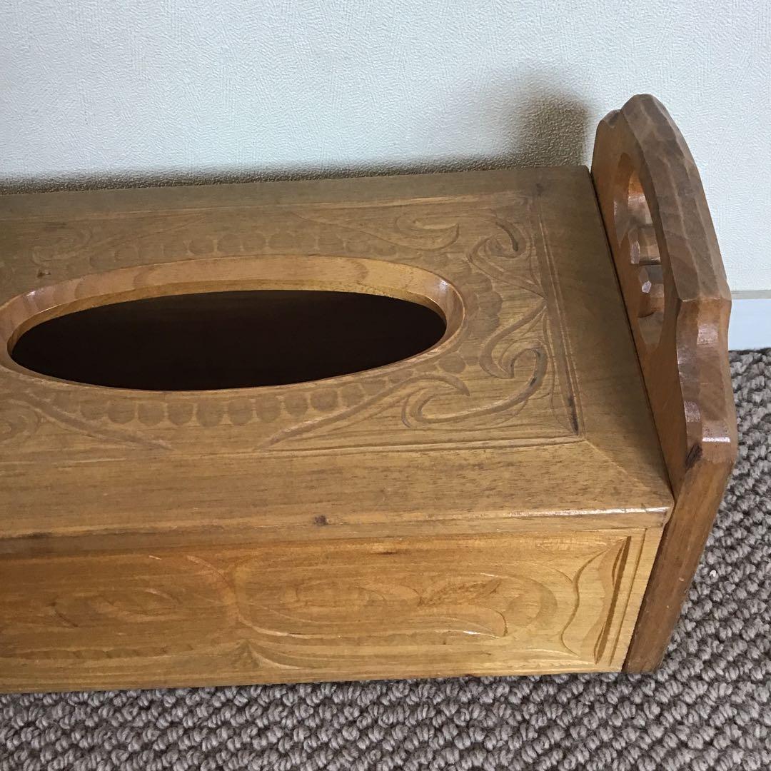 美品☆アイヌ工芸　木彫　アンティーク　アイヌ紋様 ティッシュボックス