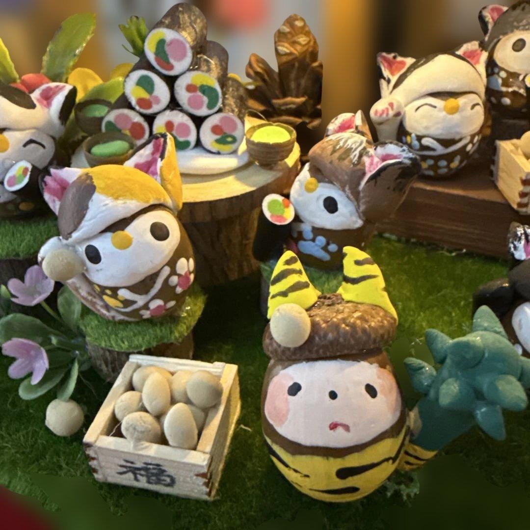 どんぐりアート♡2026年度節分　猫帽子BIGオブジェ　一点物♡