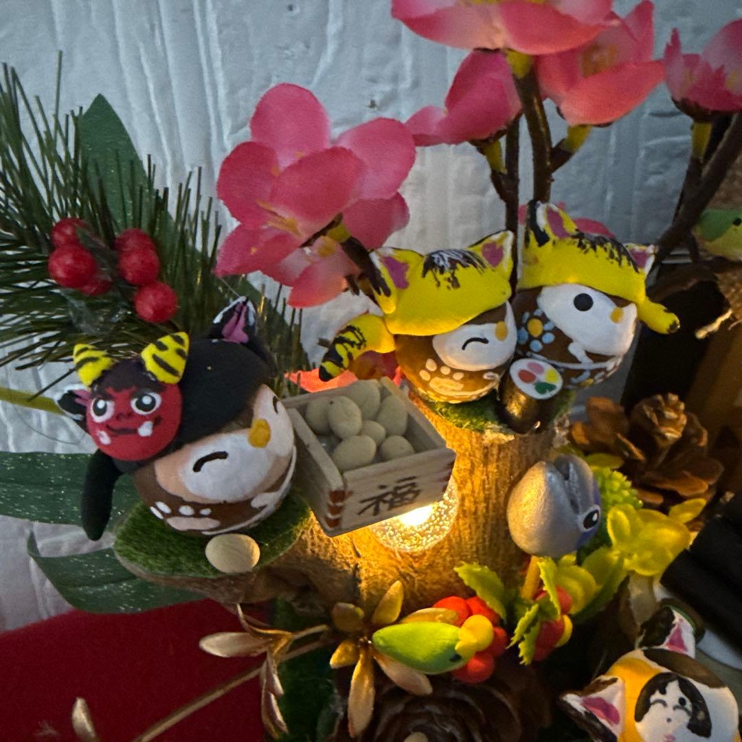 どんぐりアート♡2026年度節分　猫帽子BIGオブジェ　一点物♡