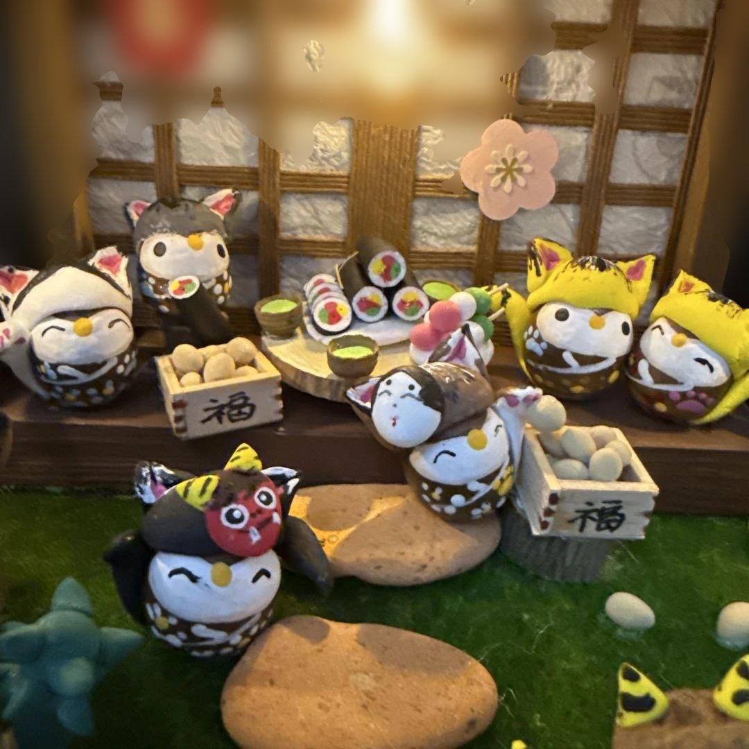 どんぐりアート♡2026年度節分　猫帽子BIGオブジェ　一点物♡