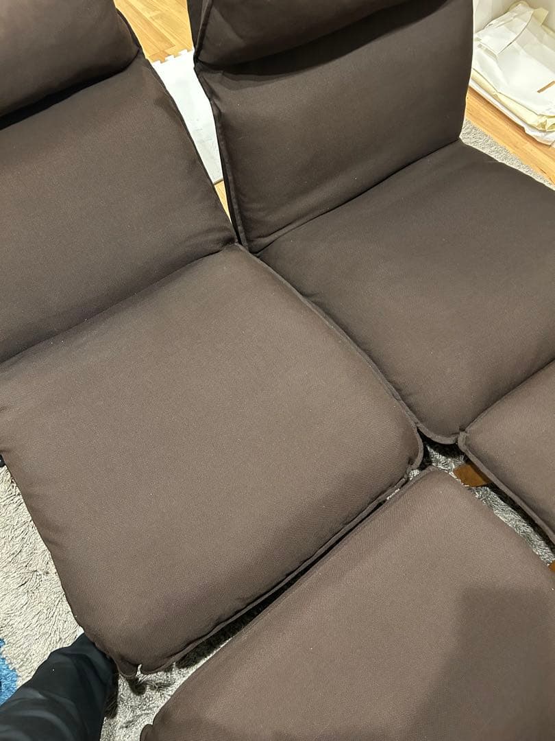 無印良品 ハイバックリクライニングソファ 2人掛け ブラウン オットマン２個付き