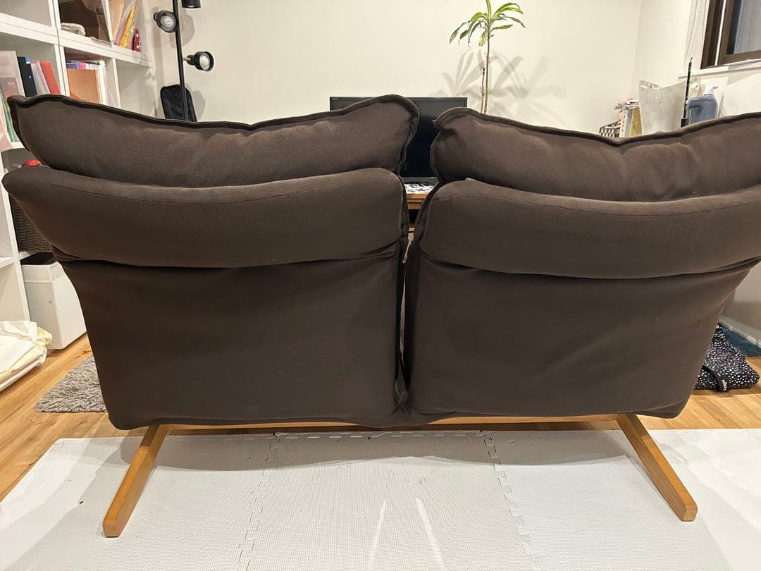 無印良品 ハイバックリクライニングソファ 2人掛け ブラウン オットマン２個付き