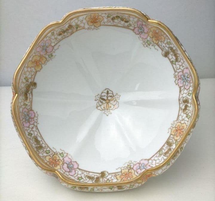 高級RC刻印★美品「オールドノリタケ金彩点盛り上げ 花絵鉢