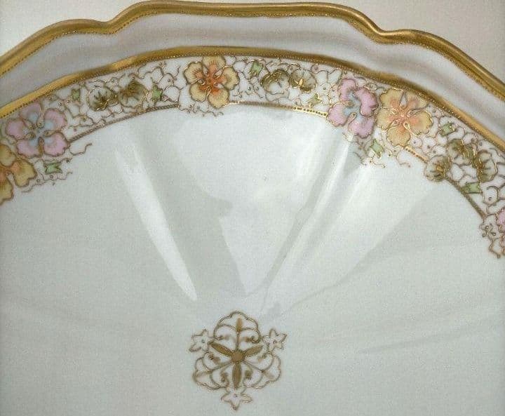 高級RC刻印★美品「オールドノリタケ金彩点盛り上げ 花絵鉢