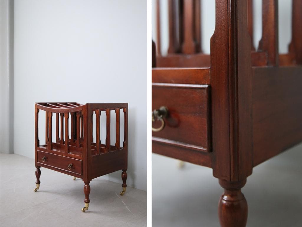 英国アンティーク木製マガジンラック/カンタベリー/本立て/雑誌本棚(88-1)