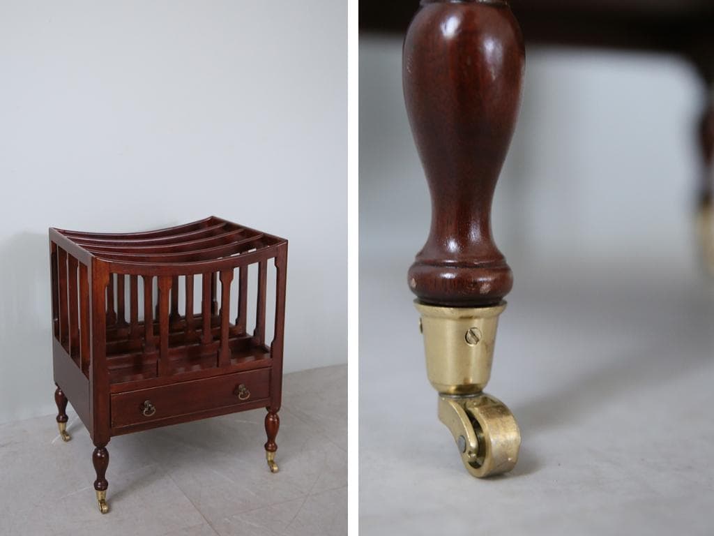 英国アンティーク木製マガジンラック/カンタベリー/本立て/雑誌本棚(88-1)