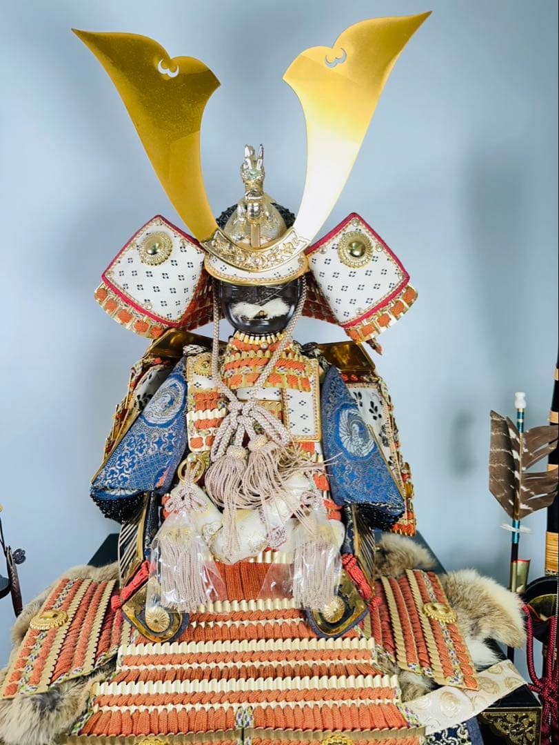 【美品】鎧兜　アンティーク　五月人形　端午の節句　甲冑　武士　源氏鎧　龍玉作