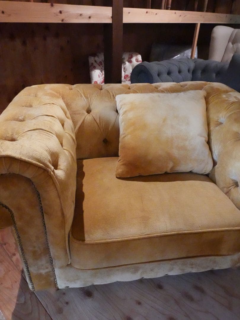 ベルベット イエロー 1人掛けソファ ※送料別