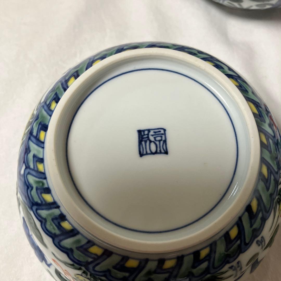 平安京泉　向付　５客　色絵　松鹿文　蓋向付