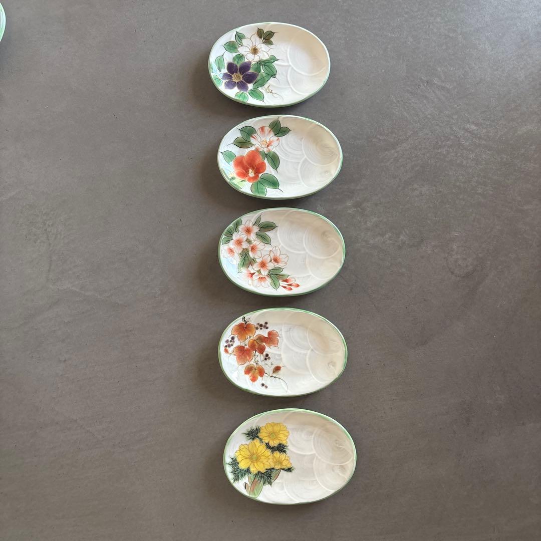 《ほぼ新品》美品　陶あん　京焼　清水焼　白掛彩草花　色絵付け　陶葊　皿