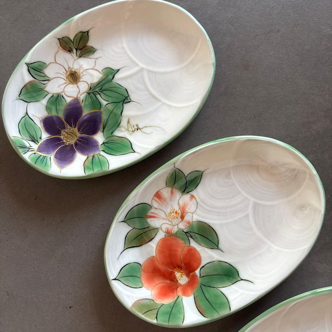 《ほぼ新品》美品　陶あん　京焼　清水焼　白掛彩草花　色絵付け　陶葊　皿