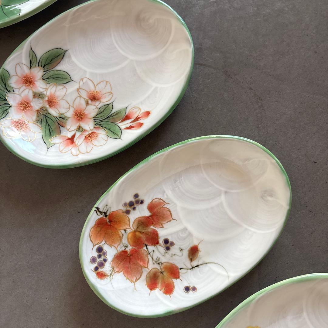 《ほぼ新品》美品　陶あん　京焼　清水焼　白掛彩草花　色絵付け　陶葊　皿