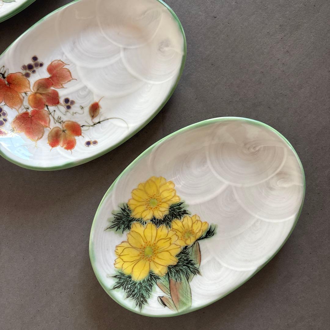 《ほぼ新品》美品　陶あん　京焼　清水焼　白掛彩草花　色絵付け　陶葊　皿