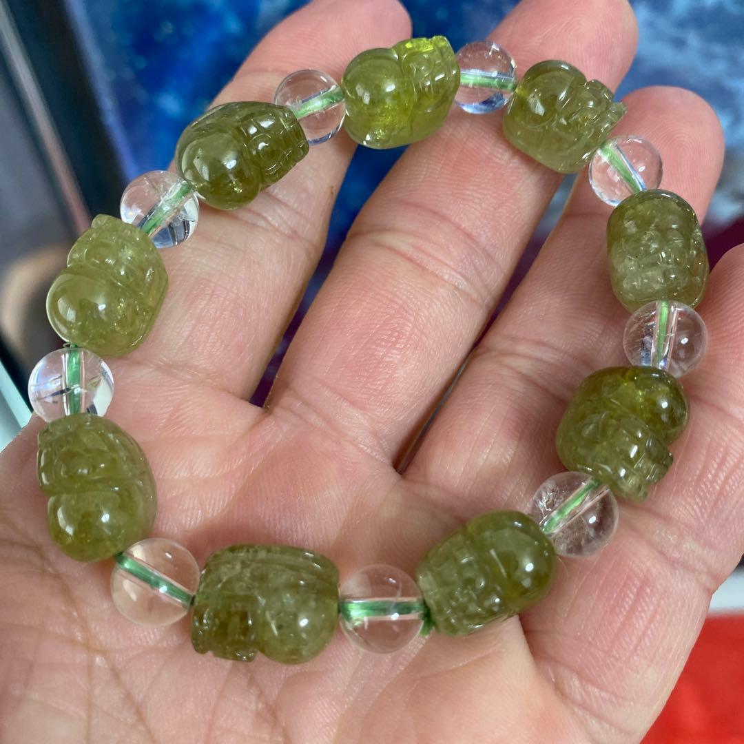 グリーンガーネット貔貅 水晶ブレスレット