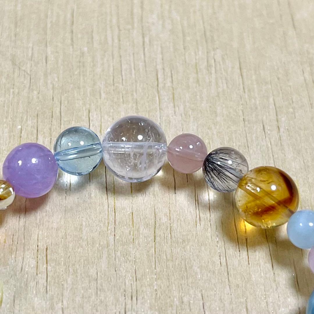 【高品質】琥珀・天然石（ラリマー、ブルートパーズ、エレスチャルクォーツ等）ブレス