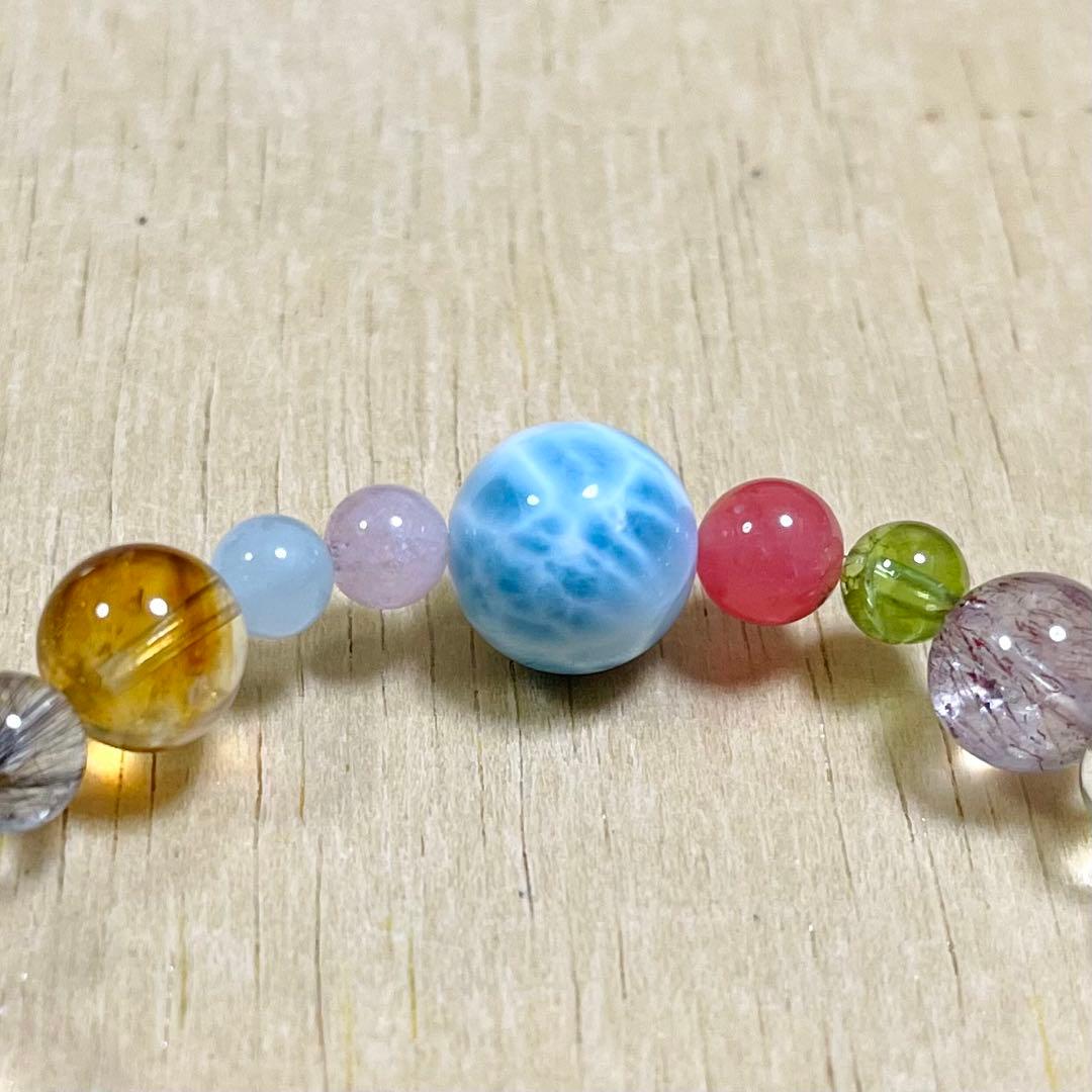 【高品質】琥珀・天然石（ラリマー、ブルートパーズ、エレスチャルクォーツ等）ブレス