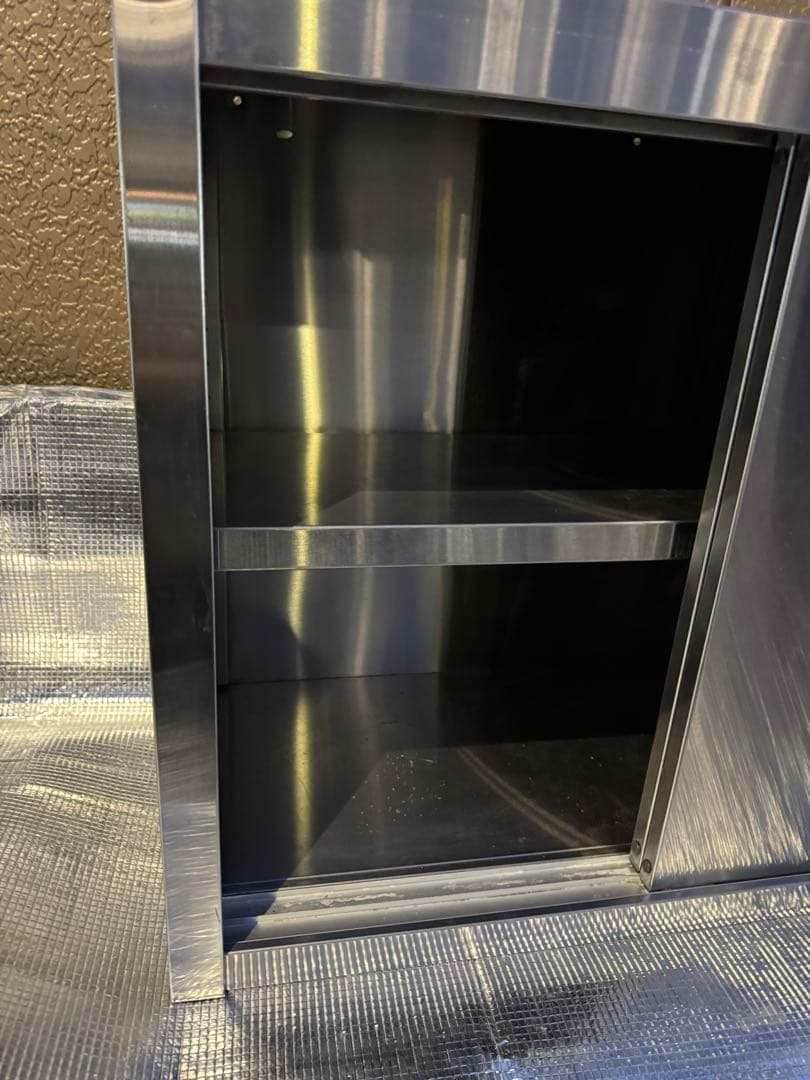 スライド扉式　吊り棚　ステンレス製品　食器棚　収納棚　中古品