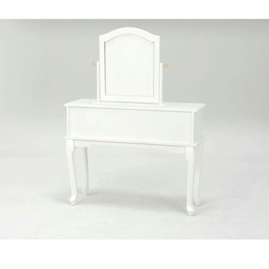 【美品】ネコ脚 ドレッサー 天然木セット 可愛い ホワイト家具 化粧台 スツール