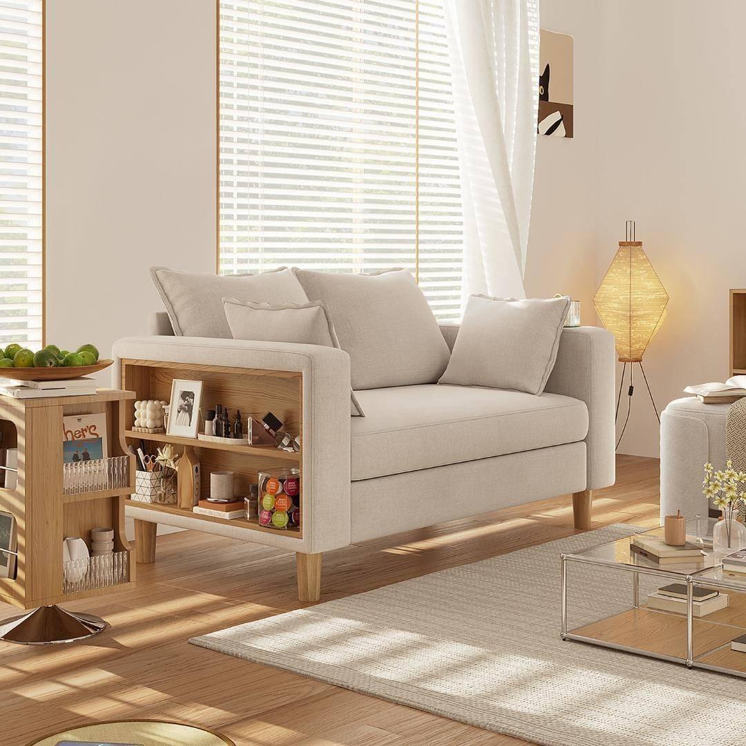 収納ソファー 2人掛け 多機能アームレスト カップホルダー付 幅123cm