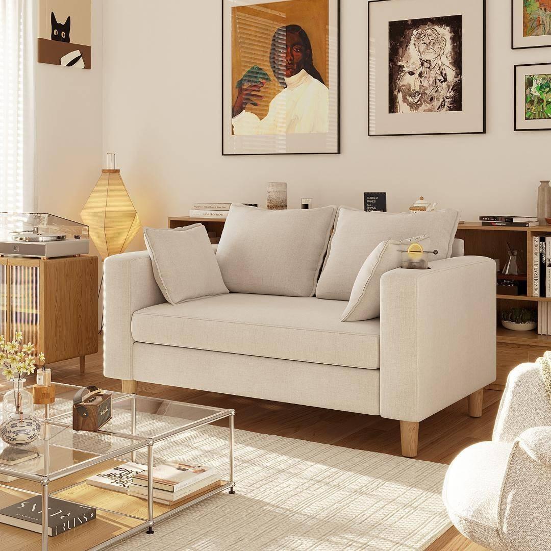 収納ソファー 2人掛け 多機能アームレスト カップホルダー付 幅123cm