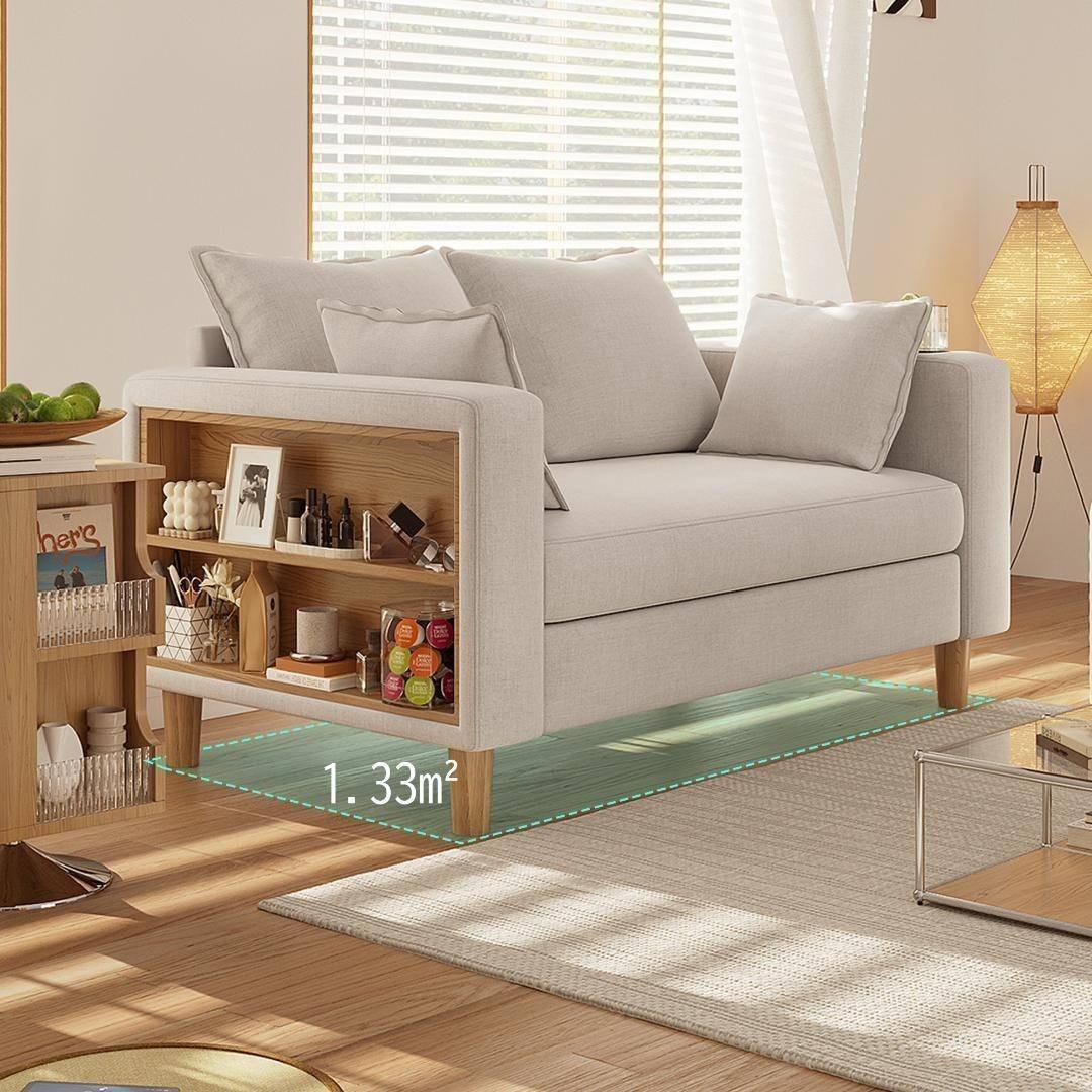 収納ソファー 2人掛け 多機能アームレスト カップホルダー付 幅123cm