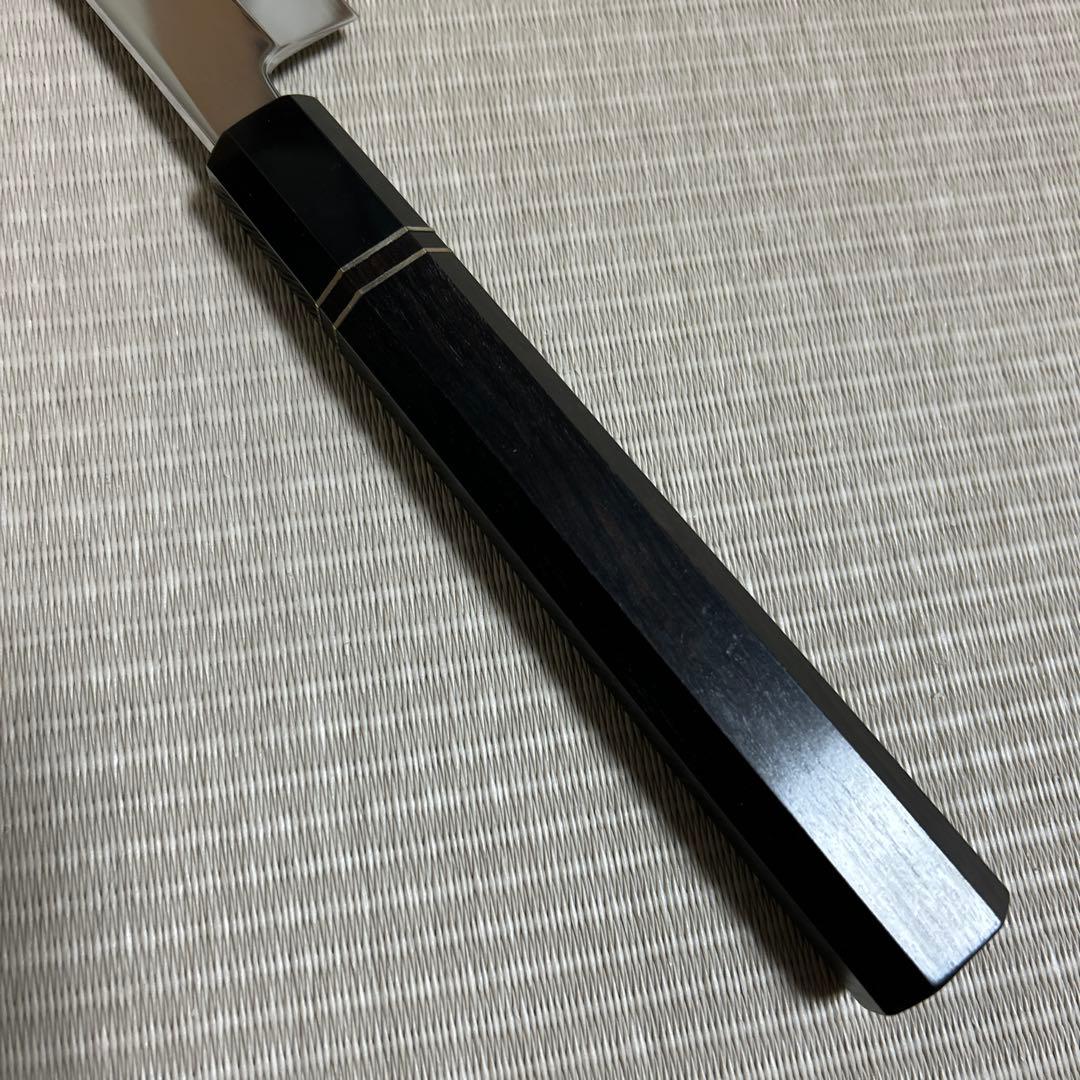 尺三　鬼反り　V金10号　本焼　包丁　和包丁　鏡面　黒檀黒水牛八角柄　先丸柳刃