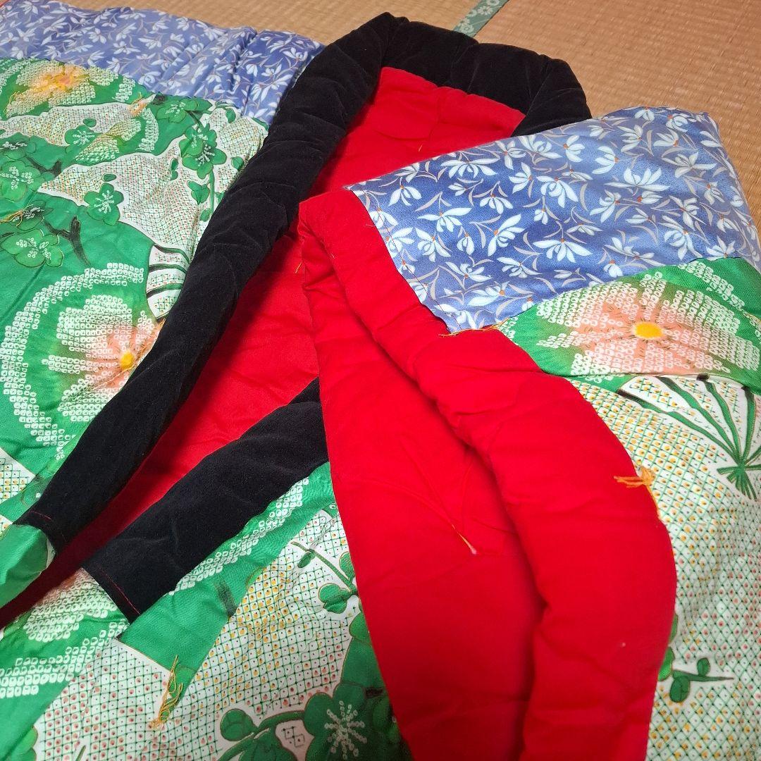 どてら　かいまき布団　扇子模様 昭和レトロ