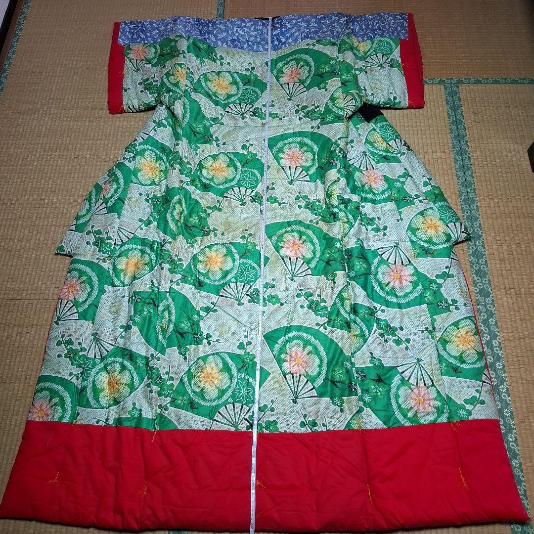 どてら　かいまき布団　扇子模様 昭和レトロ