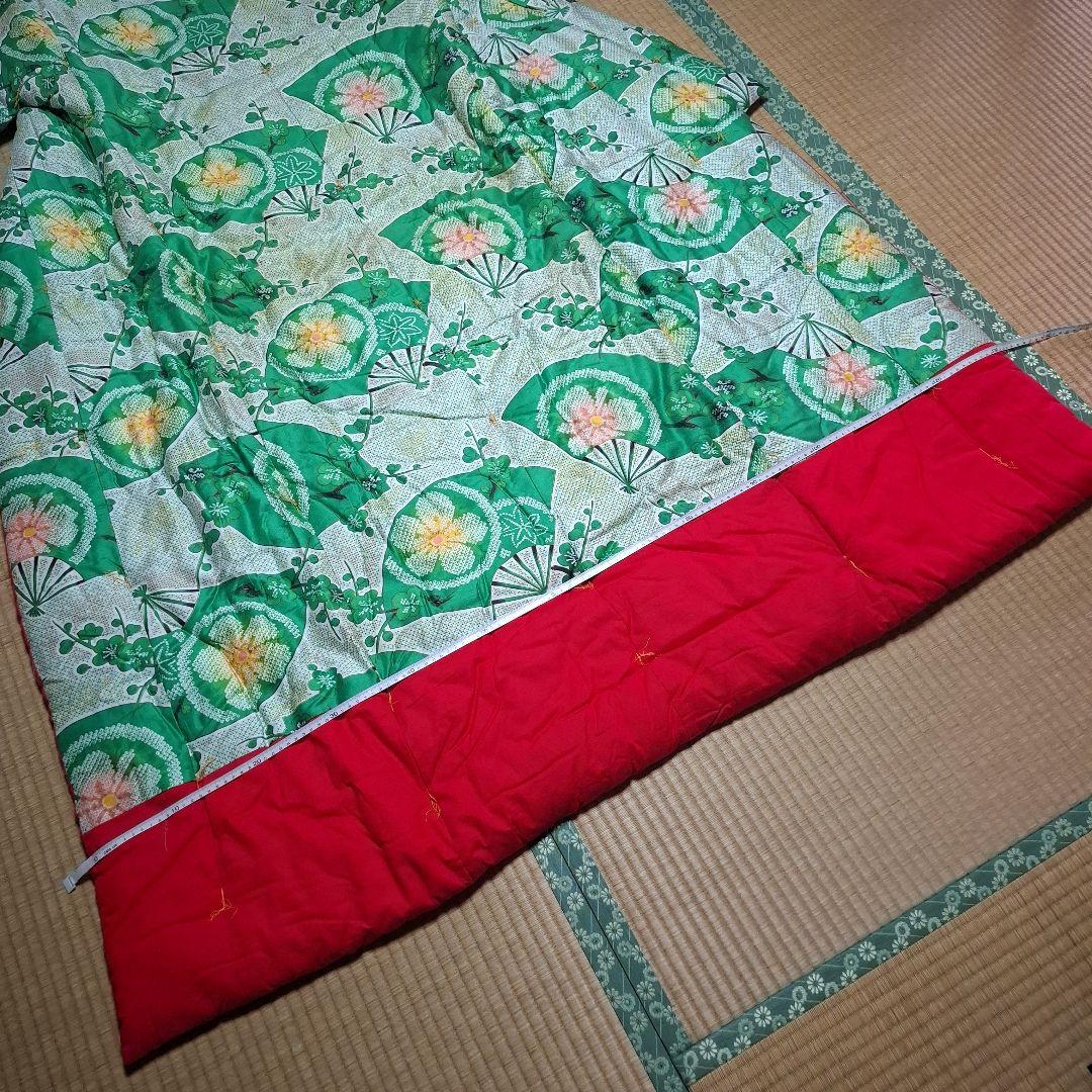 どてら　かいまき布団　扇子模様 昭和レトロ