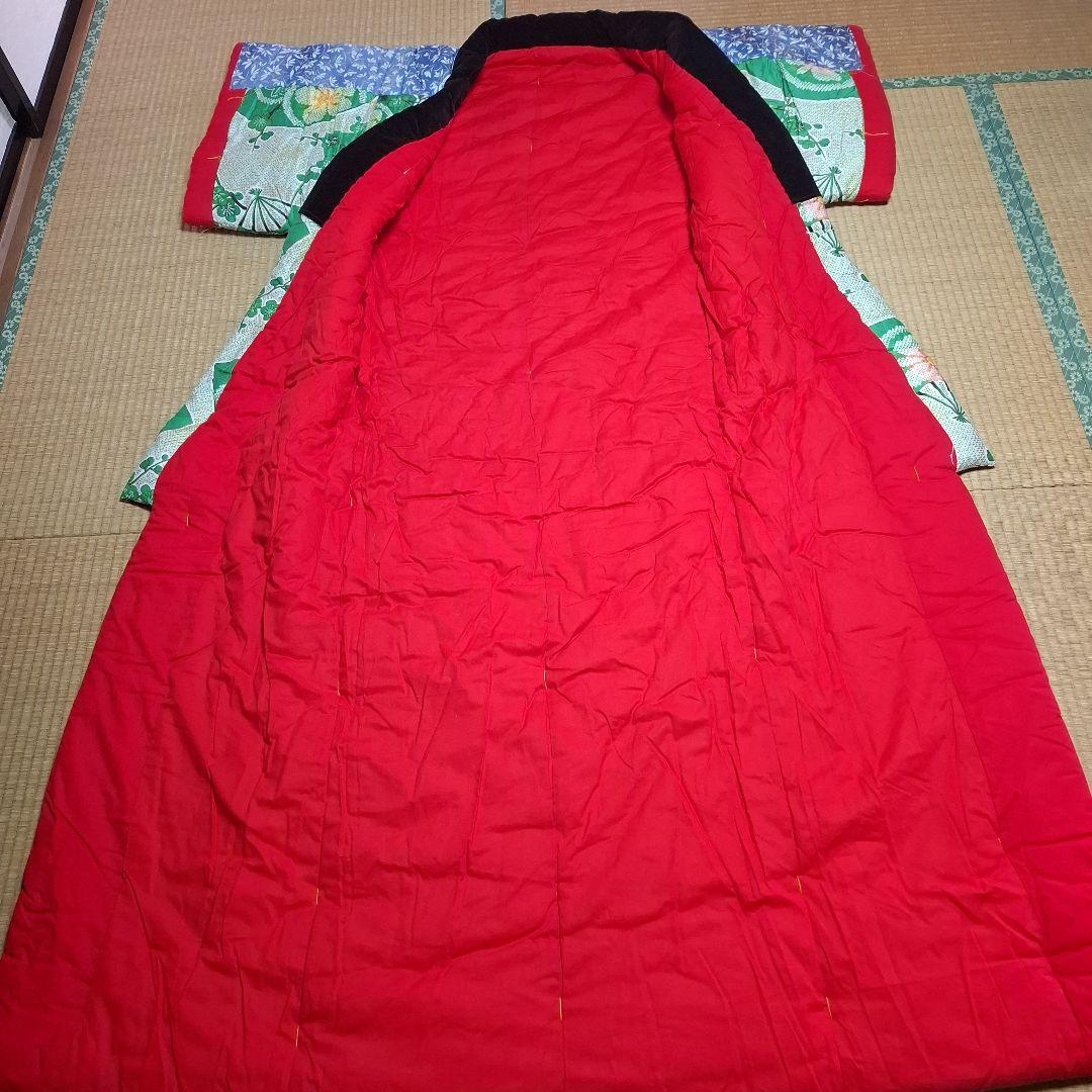 どてら　かいまき布団　扇子模様 昭和レトロ