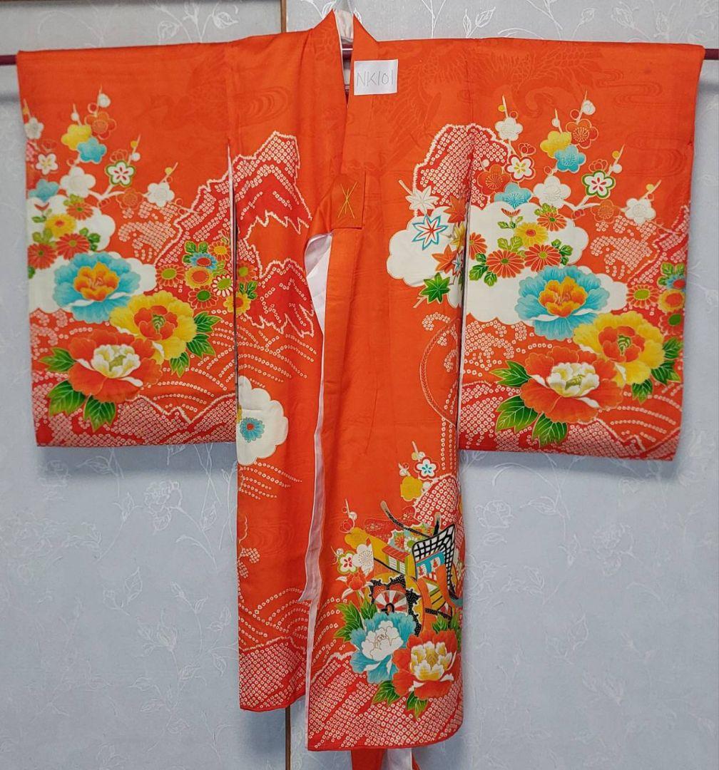 NK101アンティーク子供着物正絹長襦袢付き着丈95センチ裄丈47センチ非常綺麗