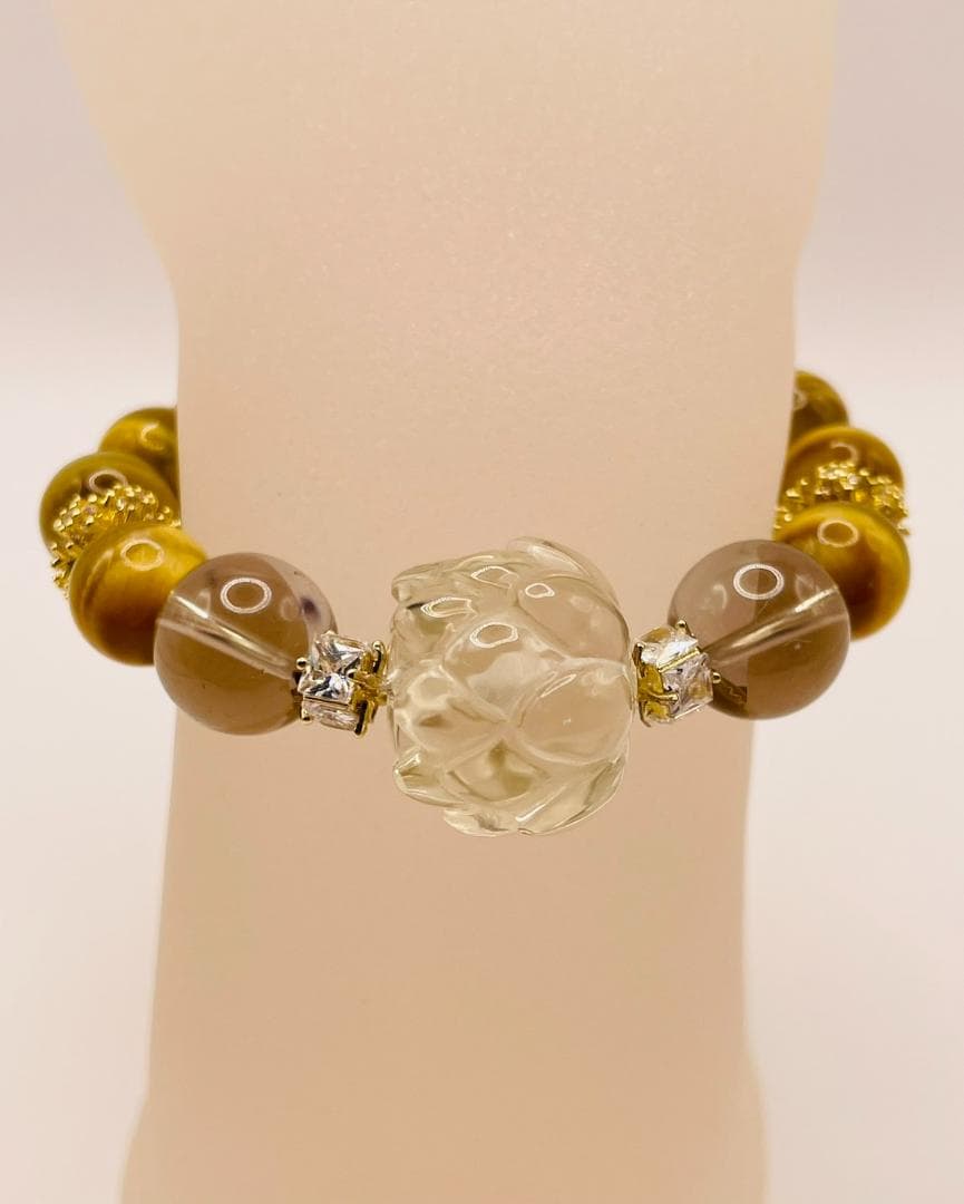 【蓮(シトリン)/タイガーアイ/スモーキークォーツ】内径約15.5cm 浄化済み