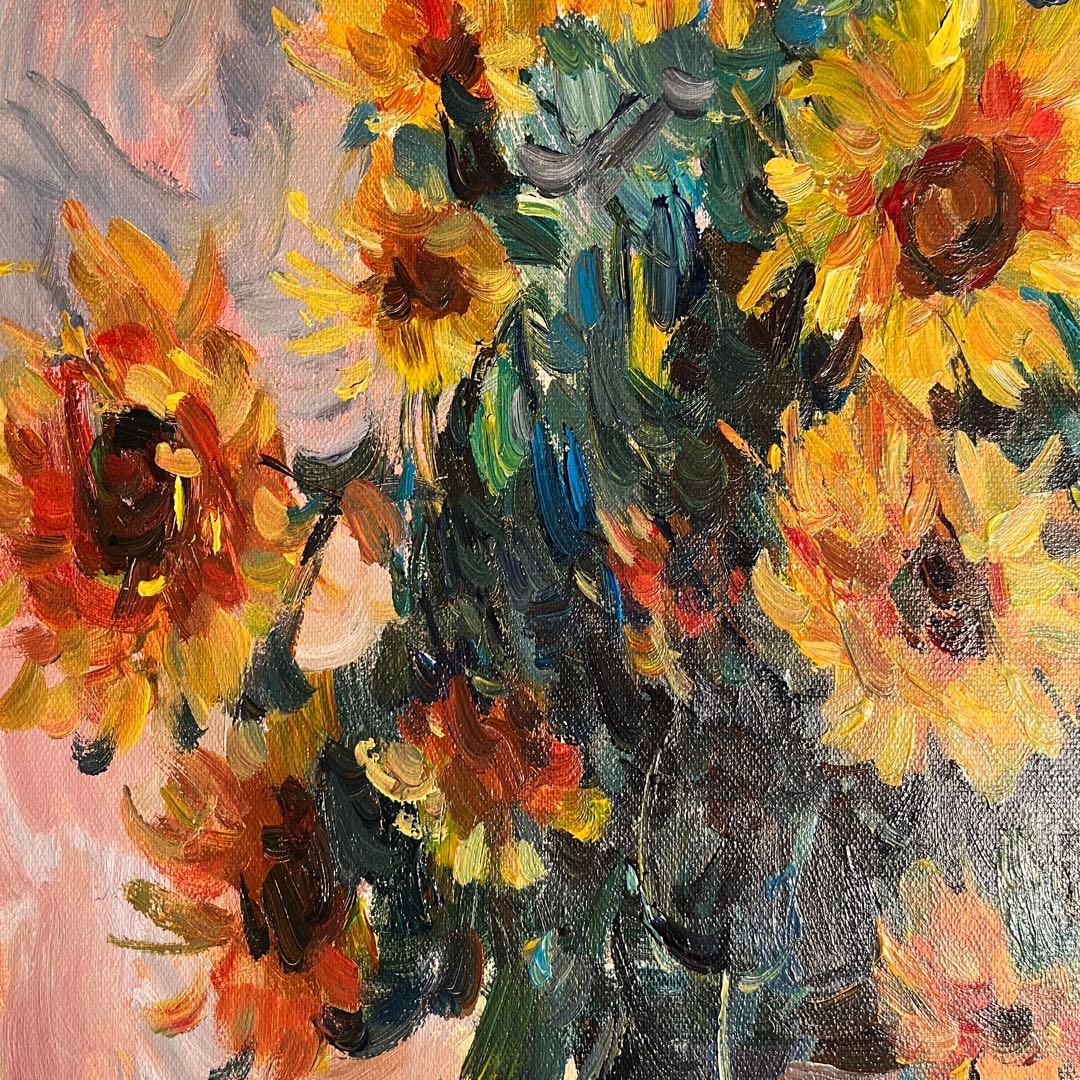 ★秀作★手書き油絵 クロード・モネ ひまわり 額付 絵画 インテリア 油彩画