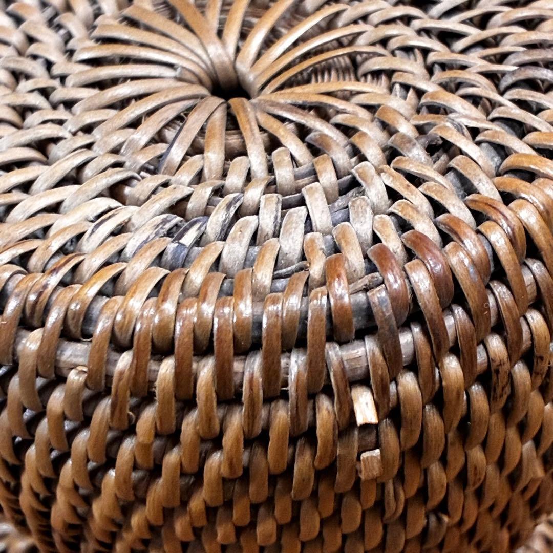 【美品 】アタ 蓋付きバスケット 高さ約38cm 細かい編み込み 高級 フタ独立