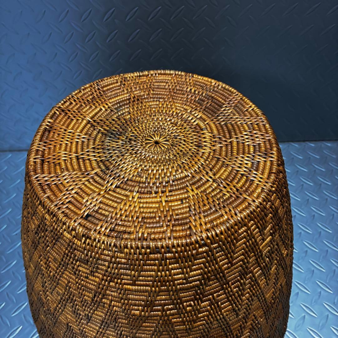 【美品 】アタ 蓋付きバスケット 高さ約38cm 細かい編み込み 高級 フタ独立