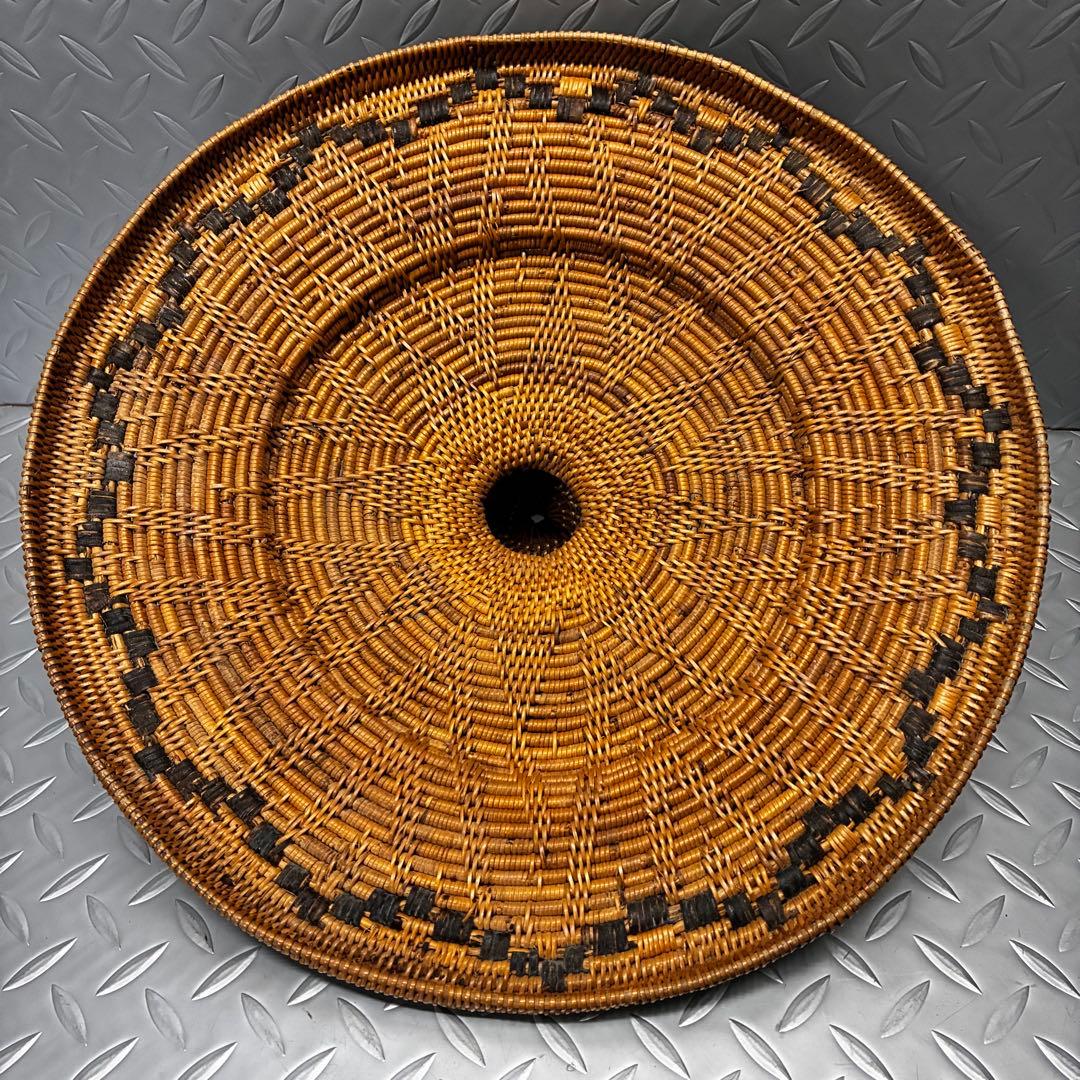 【美品 】アタ 蓋付きバスケット 高さ約38cm 細かい編み込み 高級 フタ独立