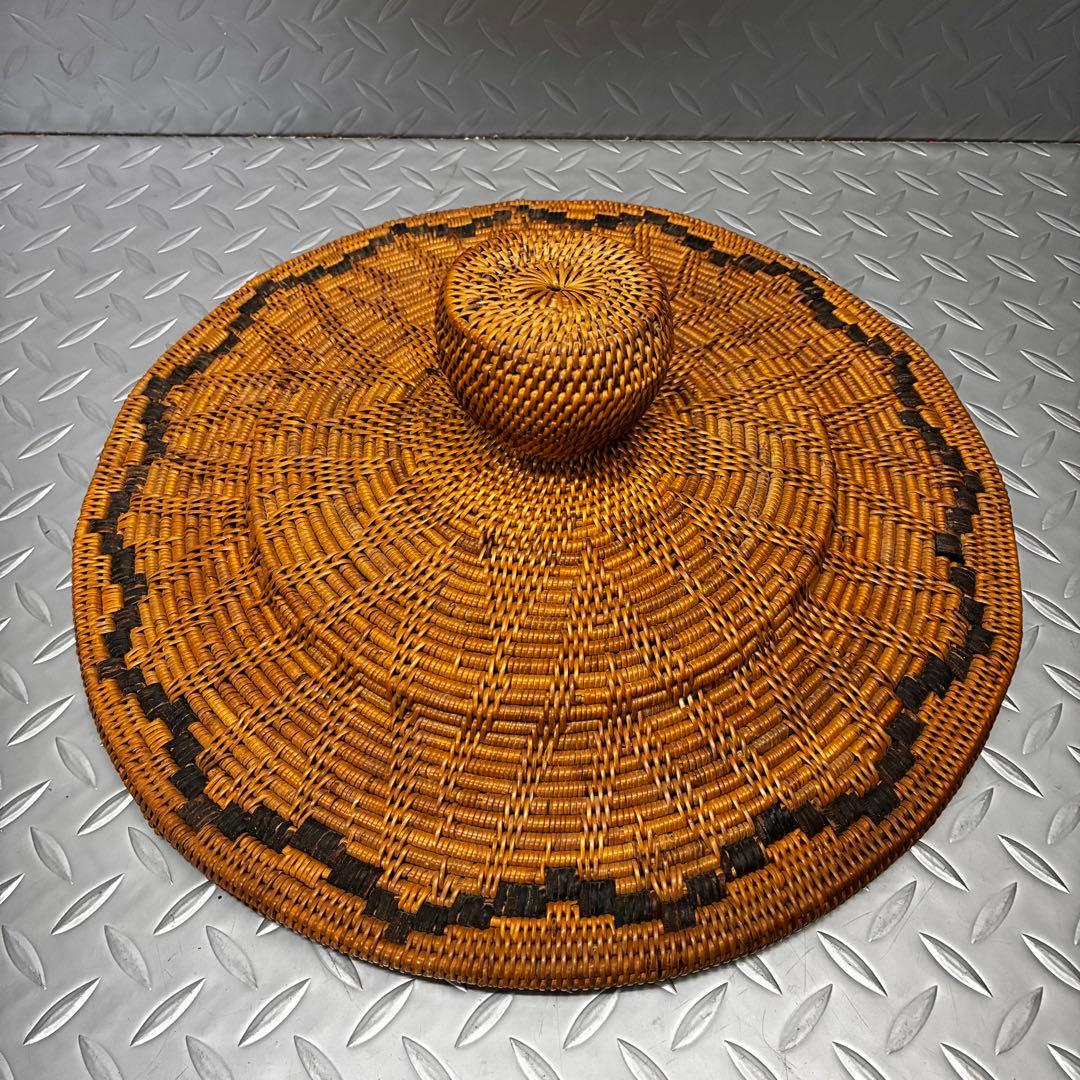 【美品 】アタ 蓋付きバスケット 高さ約38cm 細かい編み込み 高級 フタ独立