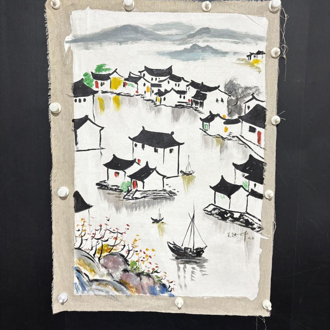 手描き 水彩油画 山水画 吴冠中 風景作品図 中国絵画 約70×100cm