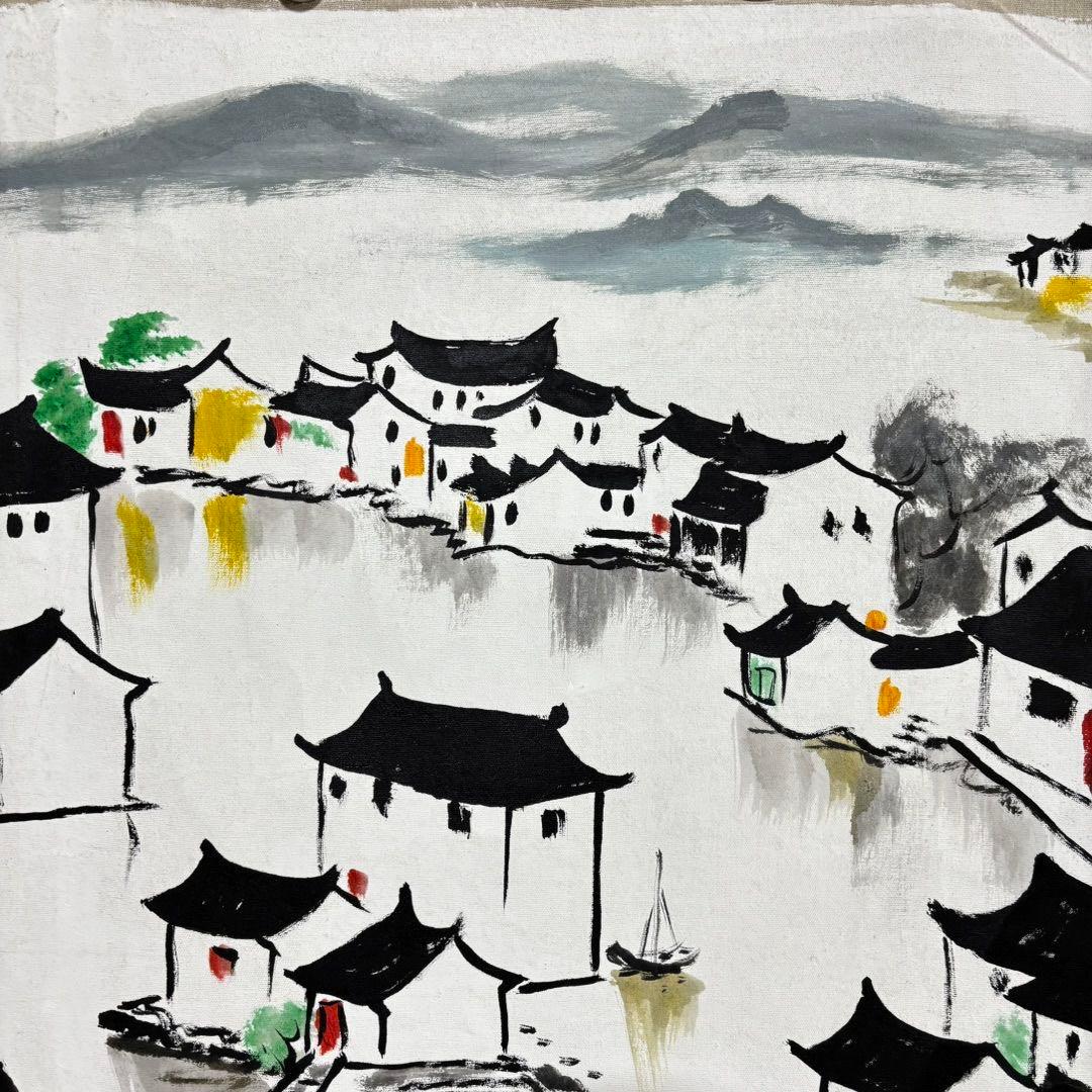 手描き 水彩油画 山水画 吴冠中 風景作品図 中国絵画 約70×100cm