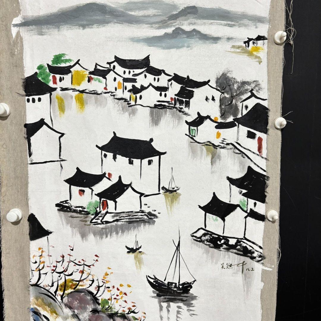 手描き 水彩油画 山水画 吴冠中 風景作品図 中国絵画 約70×100cm