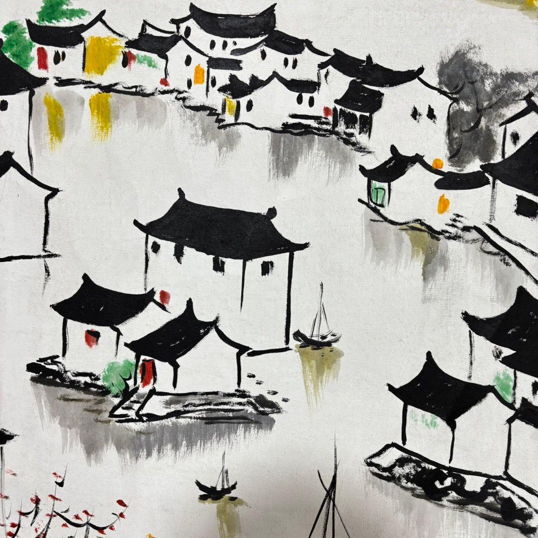 手描き 水彩油画 山水画 吴冠中 風景作品図 中国絵画 約70×100cm